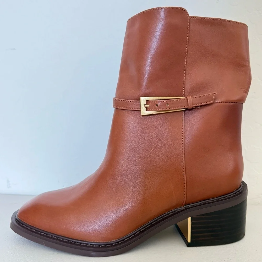 NEW Vince Camuto Gali Cognac Brown Leather Buckle Ankle Boots Size 8
